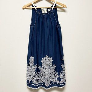 SOPHIE MAX Thick Cotton Navy and White Embroidered Dress M